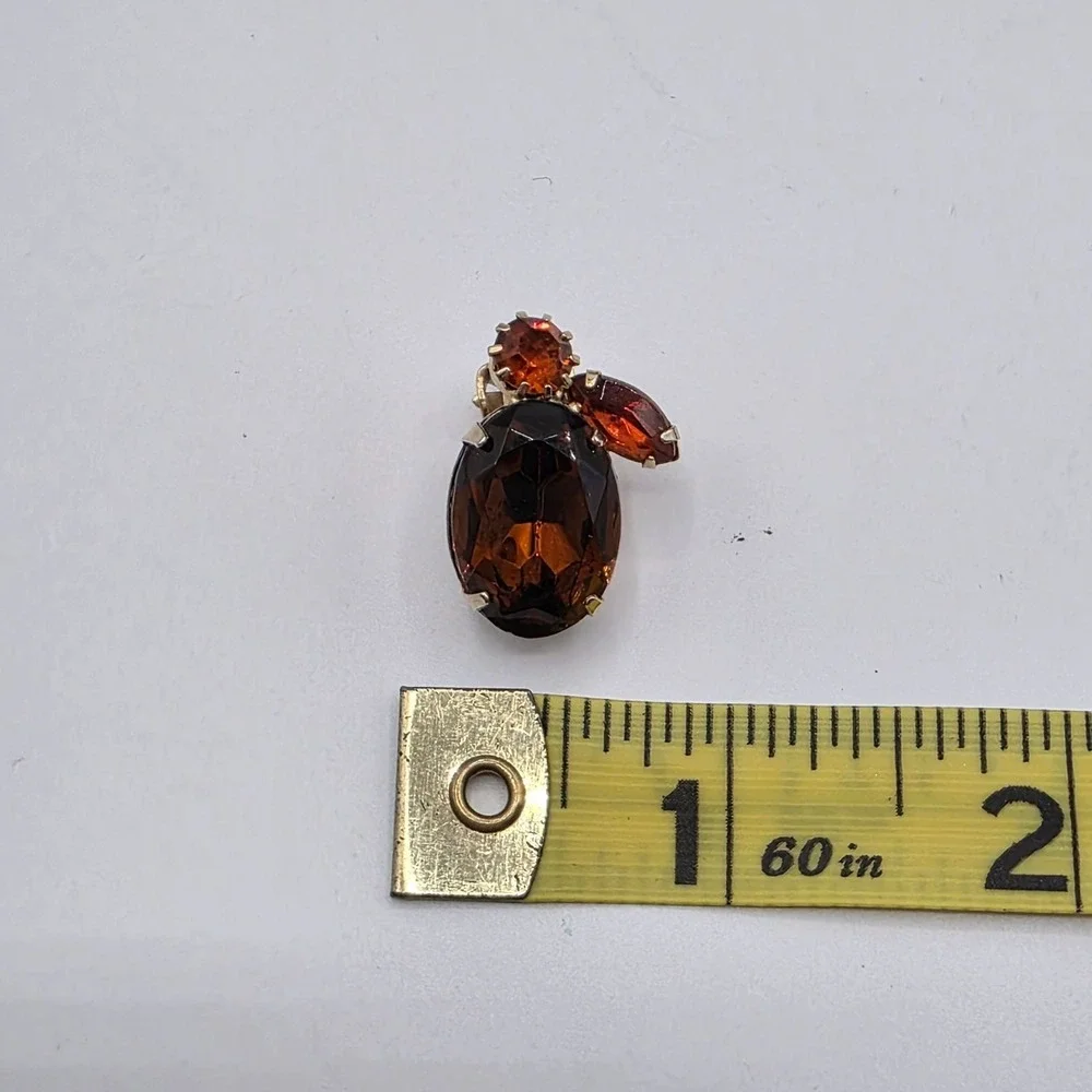 WEISS Brooch Earrings Set Amber Rhinestone Clip‎ Earrings Vintage Stunning Retro